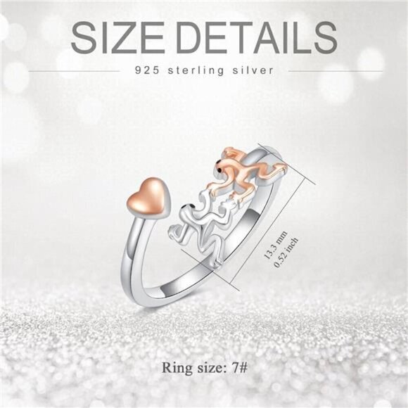 Frog Ring Sterling Silver Animal Jewelry Gift for Women 2 Pieces - Picture 4 of 7